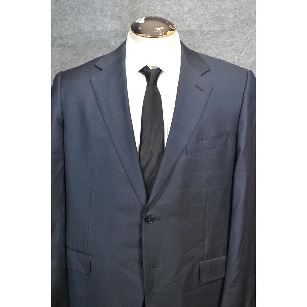 Ermenegildo Zegna Suit Jacket Mens 46 R Blue Plaid Wool Blazer Italy Sport Coat